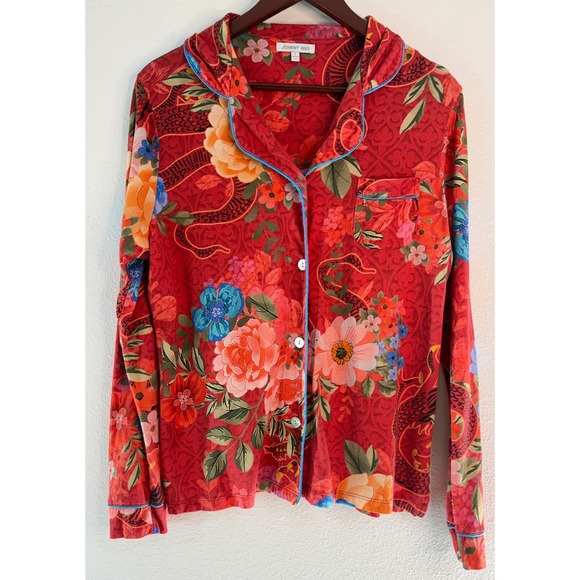 Johnny Was Other - Johnny Was The Carly Pajama Top Dragon Floral Pima Cotton Red Sleepwear Lounge S